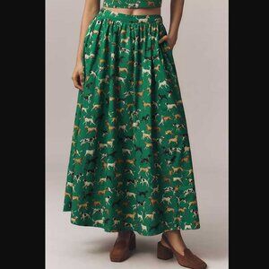 New S Maeve x Anthropologie The Jacie dog print poplin printed maxi skirt